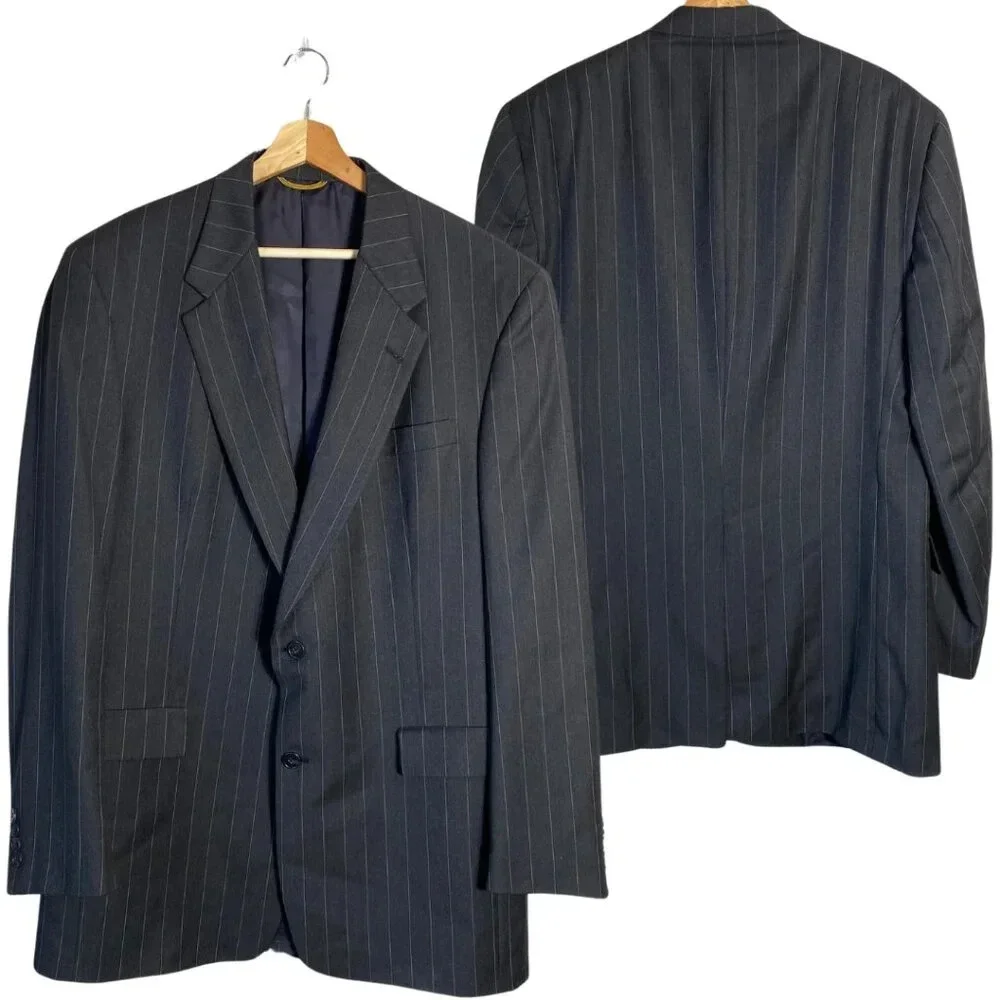 Hart Schaffner Marx Pinstripe Wool Sport Coat Dinner Jacket Blazer Men 44L Black